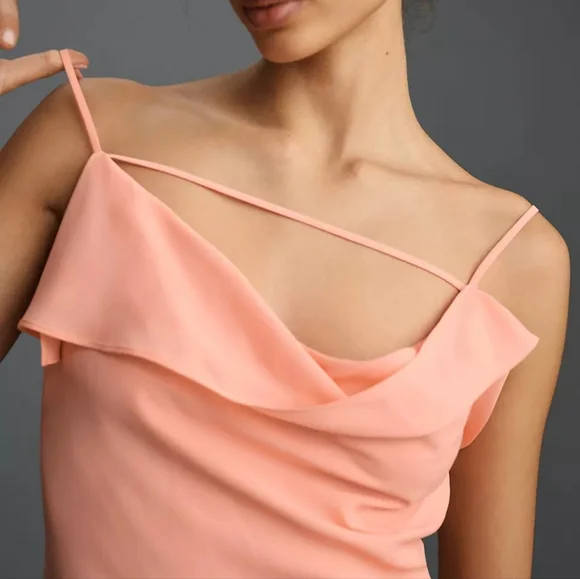 Anthropologie Mare Mare Sleeveless Draped Asymmetrical Midi Dress Peach - Picture 3 of 6